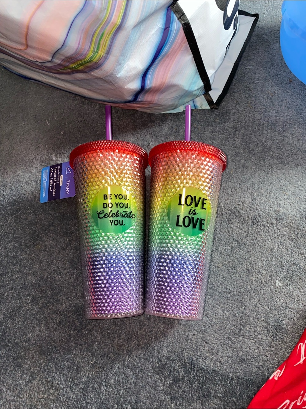 Rainbow Studded Tumbler Set with Straws - 'Love is Love'